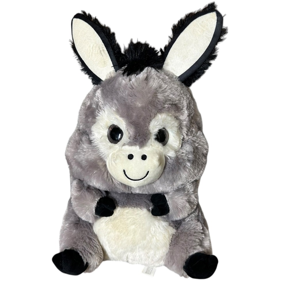 Aurora Gray Plush Donkey Stuffed Animal Soft Shaggy Fur Toy White Black